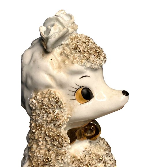 Vintage ceramic White Poodle Spaghetti Trim glitter - Picture 4 of 14